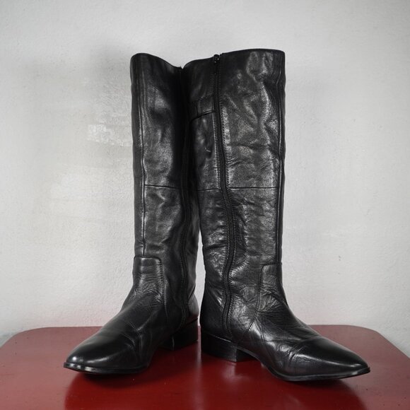 Women's Aldo Black Leather Knee High Low Heel Riding Fashion Boots 10 - Picture 5 of 11